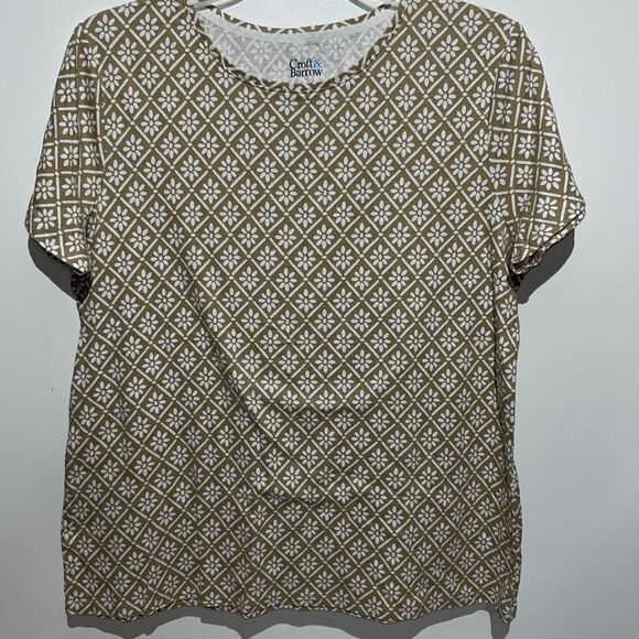 Croft & Barrow Women's Tan White Floral Short Sleeve The Classic Tee Size Large - Picture 1 of 5